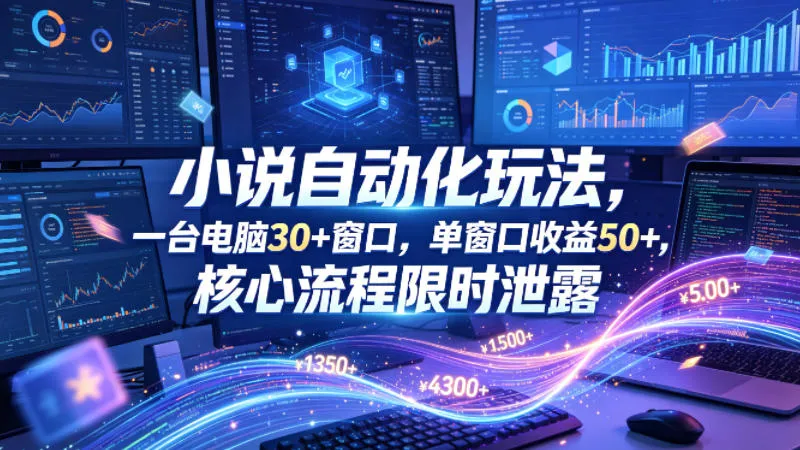小说挂G自动化玩法，一台电脑30+窗口，单窗口收益50+，核心流程限时泄露【揭秘】-续财库