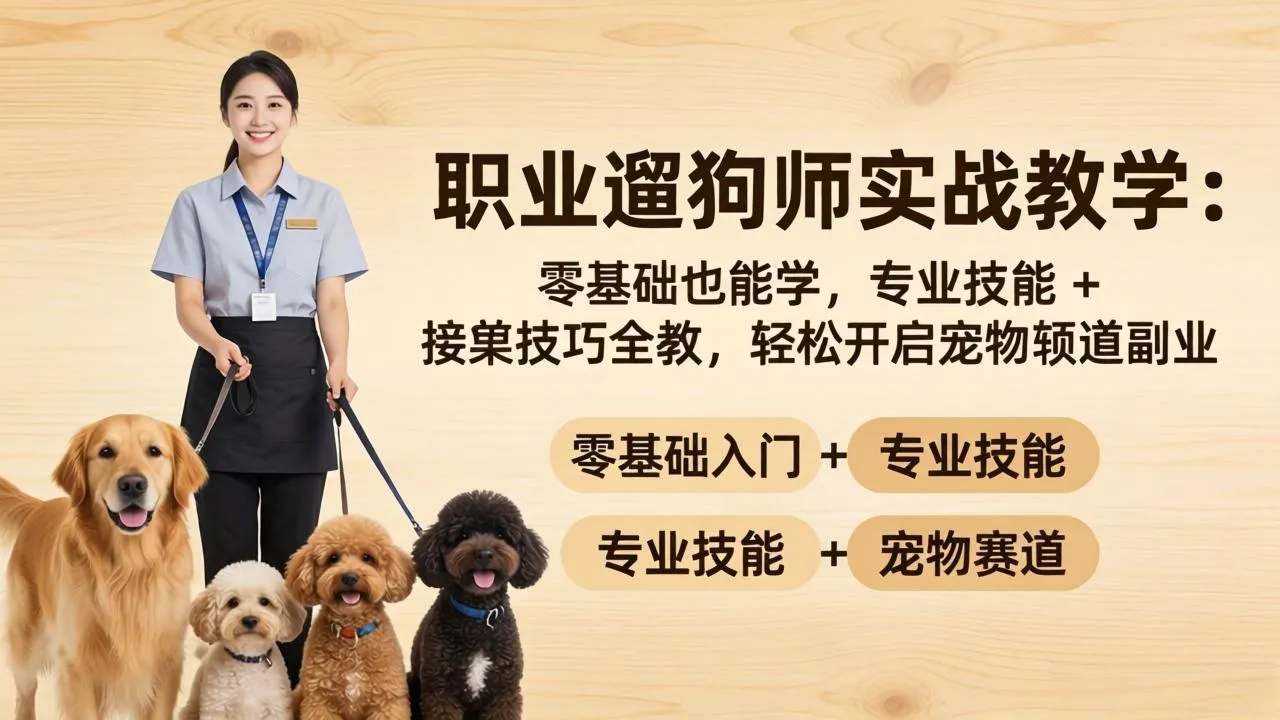 职业遛狗师实战教学:零基础也能学,专业技能 + 接单技巧全教,轻松开启宠物赛道副业-续财库