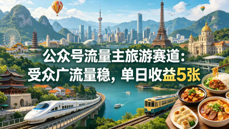 公众号流量主之旅游赛道，受众广+流量稳，平均单日收益5张+-续财库