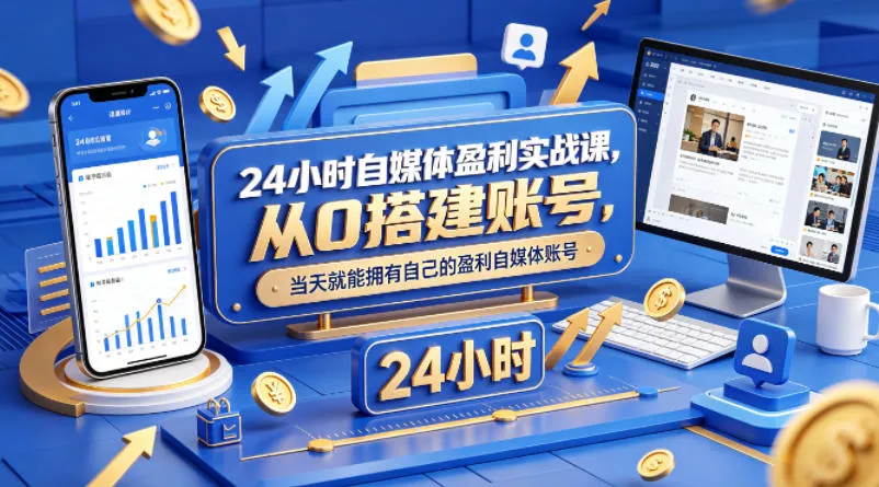 24小时自媒体盈利实战课,从0搭建账号,当天就能拥有自己的盈利自媒体账号-续财库