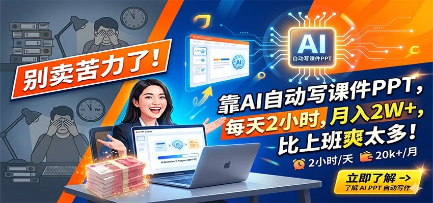 别卖苦力了！靠AI自动写课件PPT，每天2小时，月入2W+，比上班爽太多！-续财库