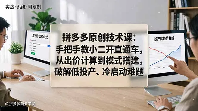 拼多多原创技术课:手把手教小二开直通车,从出价计算到模式搭建,破解低投产、冷启动难题-续财库