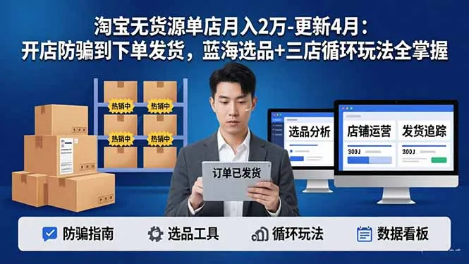淘宝无货源5.0单店月入2万-更新4月：开店防骗到下单发货，蓝海选品+三店循环玩法全掌握-续财库