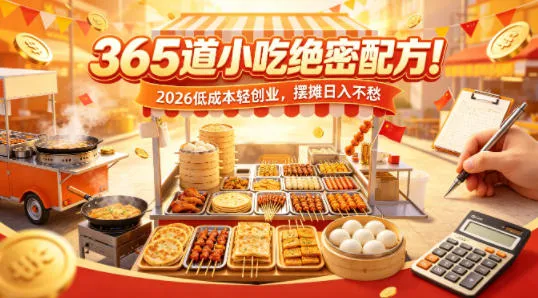 365道小吃绝密配方!2026低成本轻创业,摆摊日入不愁-续财库