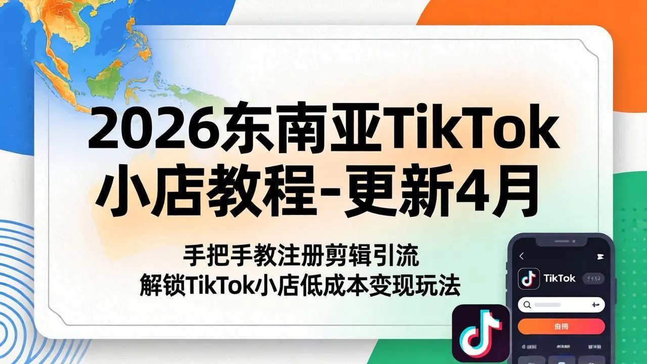 2026东南亚TikTok小店教程-更新4月，手把手教注册剪辑引流，解锁TikTok小店低成本变现玩法-续财库