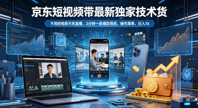 京东短视频带货最新独家技术，不用拍视频不用直播，2分钟一条爆款视频，操作简单，日入1k+【揭秘】-续财库