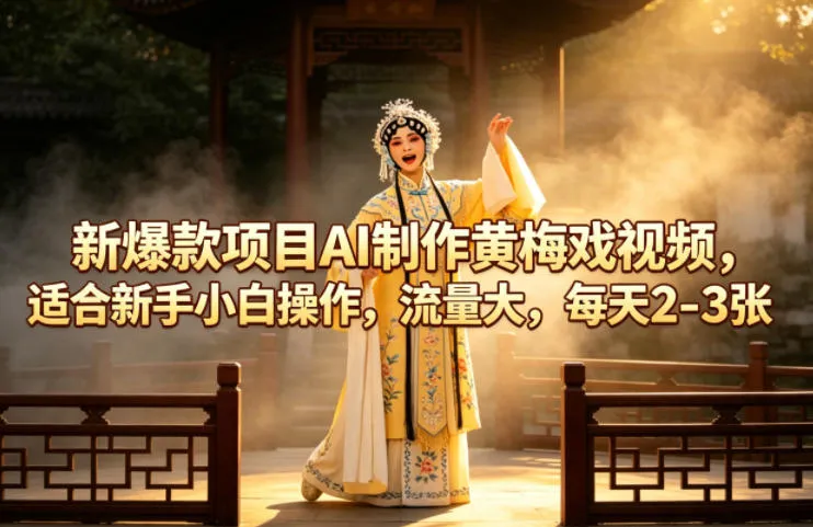 新爆款项目AI制作黄梅戏视频，适合新手小白操作，流量大，每天2-3张-续财库