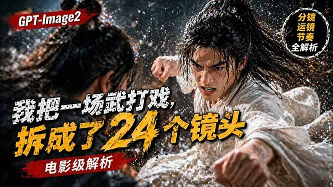 用GPT-Image2，把一段武打对决拆成24个连续镜头，从人物建立、动作衔接、运镜节奏，到情绪爆发-续财库