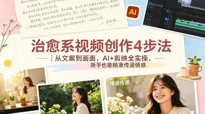治愈系视频创作4步法｜从文案到画面，AI+剪映全实操，新手也能精准传递情感-续财库