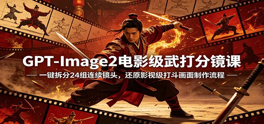 GPT-Image2电影级武打分镜课：一键拆分24组连续镜头，还原影视级打斗画面制作流程-续财库