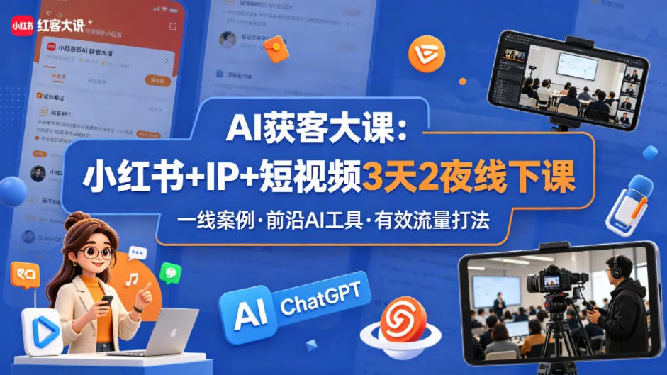 AI获客大课小红书+IP+短视频3天2夜线下课,用最真实的一线案例,最前沿的AI工具,最有效的流量打法-续财库