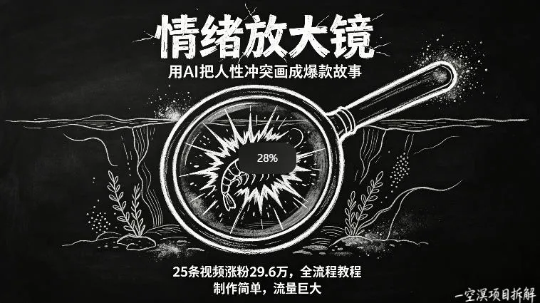 AI制作“情绪放大镜“视频，25条视频涨粉29.6W粉，流量巨大，制作简单，全流程教程-续财库