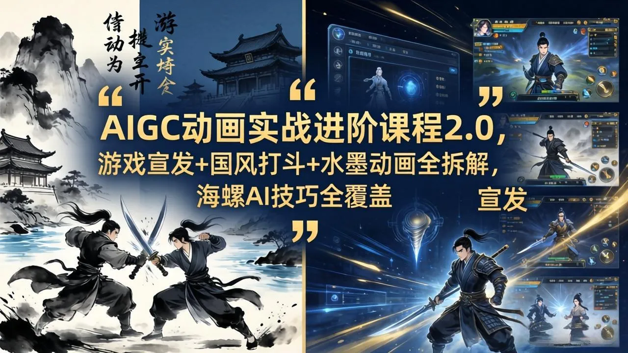 AIGC动画实战进阶课程2.0，游戏宣发+国风打斗+水墨动画全拆解，海螺AI技巧全覆盖-续财库