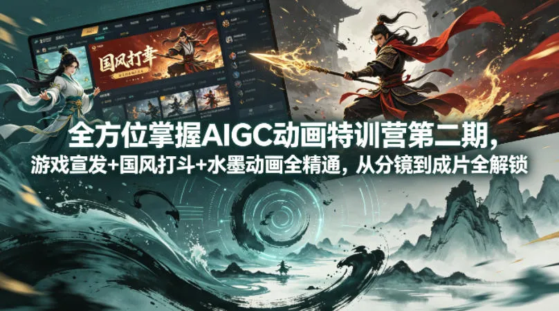 全方位掌握AIGC动画特训营第二期，游戏宣发+国风打斗+水墨动画全精通，从分镜到成片全解锁-续财库
