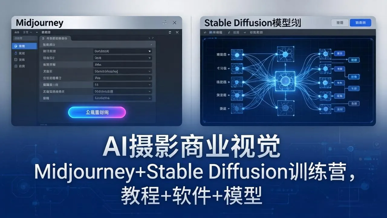 AI摄影商业视觉Midjourney+Stable Diffusion训练营,教程+软件+模型-续财库
