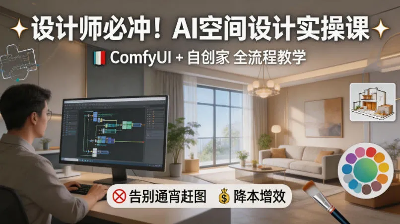 设计师必冲!AI空间设计实操课,ComfyUI+自创家全教学,告别通宵赶图,降本增效-续财库