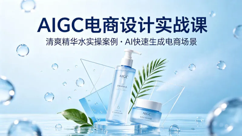 AIGC电商设计实战课，以清爽精华水为实操案例，教你用AI快速生成电商场景-续财库