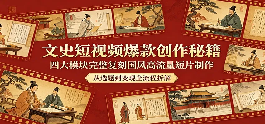 文史短视频爆款创作秘籍:四大模块完整复刻国风高流量短片制作-续财库
