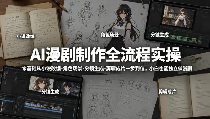 AI漫剧制作全流程实操，零基础从小说改编-角色场景-分镜生成-剪辑成片一步到位，小白也能独立做漫剧-续财库