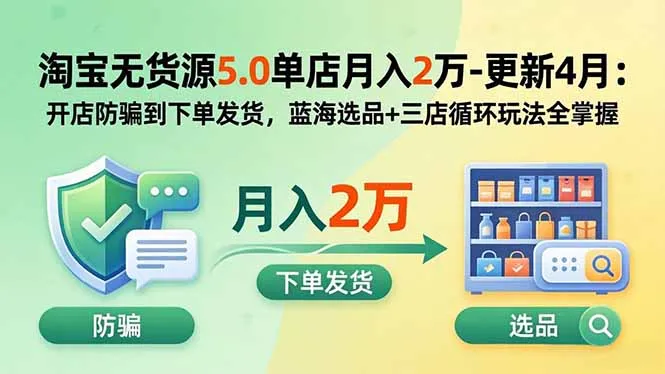 淘宝无货源5.0单店月入2万-更新5月：开店防骗到下单发货，蓝海选品+三店循环玩法全掌握-续财库
