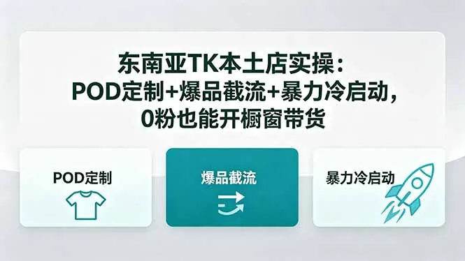 东南亚TK本土店实操：POD定制+爆品截流+暴力冷启动，0粉也能开橱窗带货-续财库