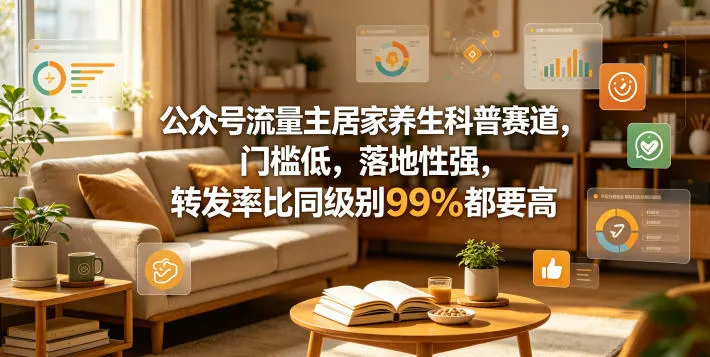 公众号流量主居家养生科普赛道,门槛低,落地性强,转发率比同级别99%都要高-续财库