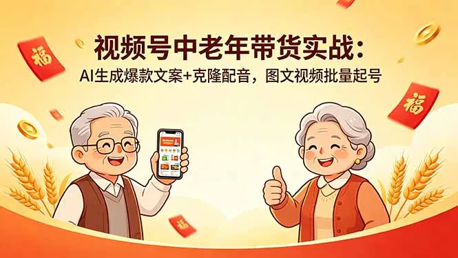 视频号中老年带货实战:AI生成爆款文案+克隆配音,图文视频批量起号-续财库