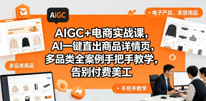 AIGC+电商实战课,AI一键直出商品详情页,多品类全案例手把手教学,告别付费美工-续财库