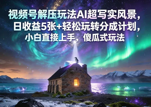 视频号解压玩法AI超写实风景,日收益5张+轻松玩转分成计划,小白直接上手,傻瓜式玩法-续财库