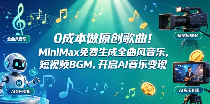 0成本做原创歌曲!MiniMax免费生成全曲风音乐,短视频BGM,开启AI音乐变现-续财库