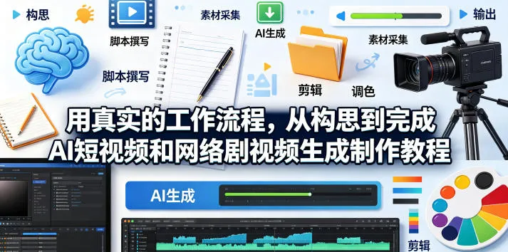 用真实的工作流程,从构思到完成AI短视频和网络剧视频生成制作教程-中英字幕-续财库