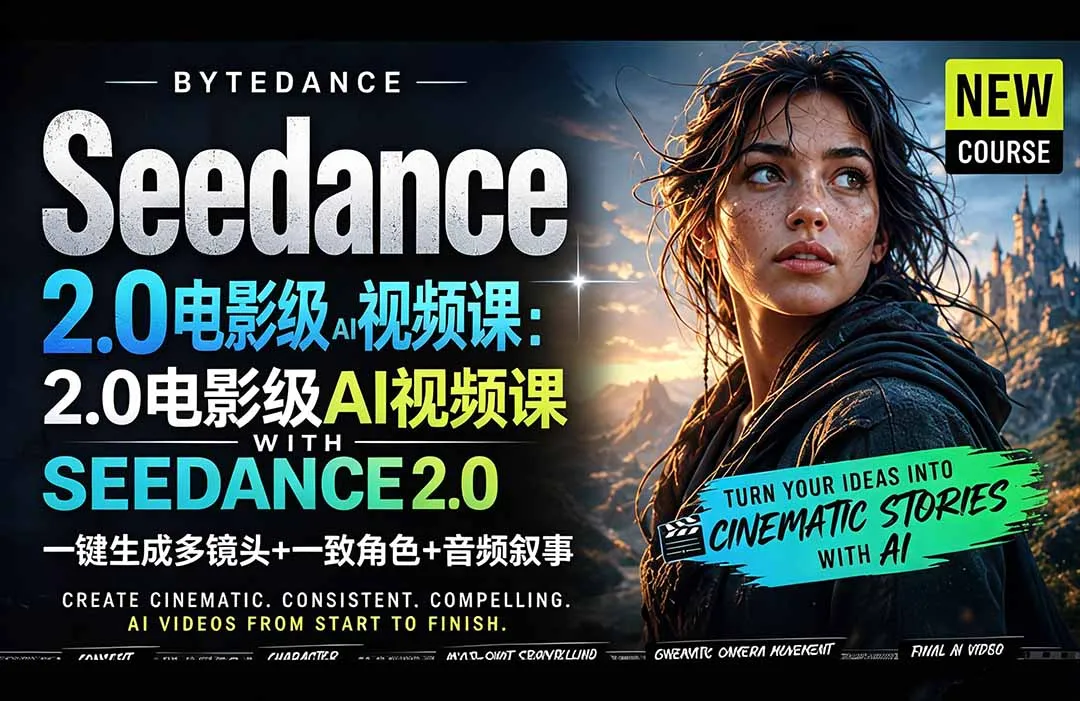 Seedance 2.0电影级AI视频课:一键生成多镜头+一致角色+音频叙事-续财库