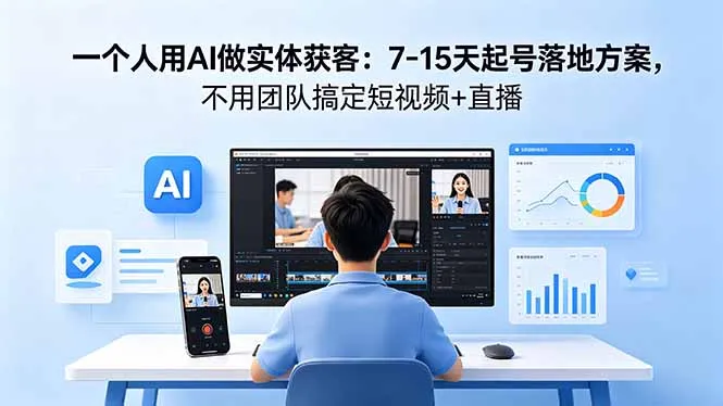 一个人用AI做实体获客:7-15天起号落地方案,不用团队搞定短视频+直播-续财库