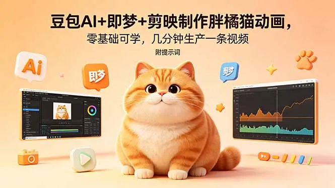 豆包AI+即梦+剪映制作胖橘猫动画，零基础可学，几分钟生产一条视频，附提示词-续财库