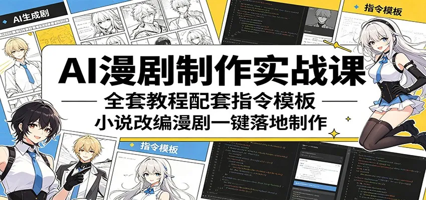 AI漫剧制作实战课：全套教程配套指令模板，小说改编漫剧一键落地制作-续财库