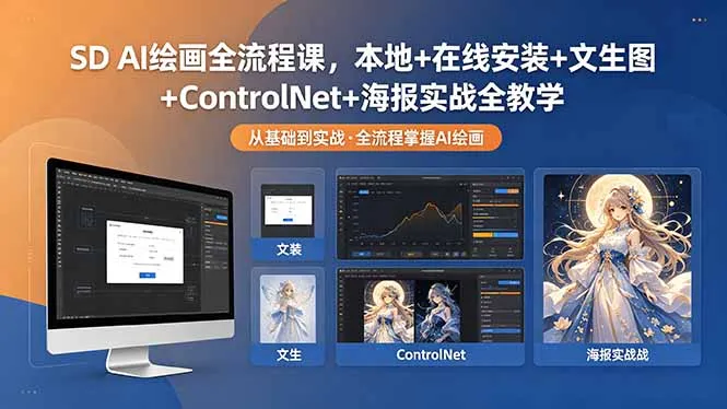 SD AI绘画全流程课，本地+在线安装+文生图+ControlNet+海报实战全教学-续财库