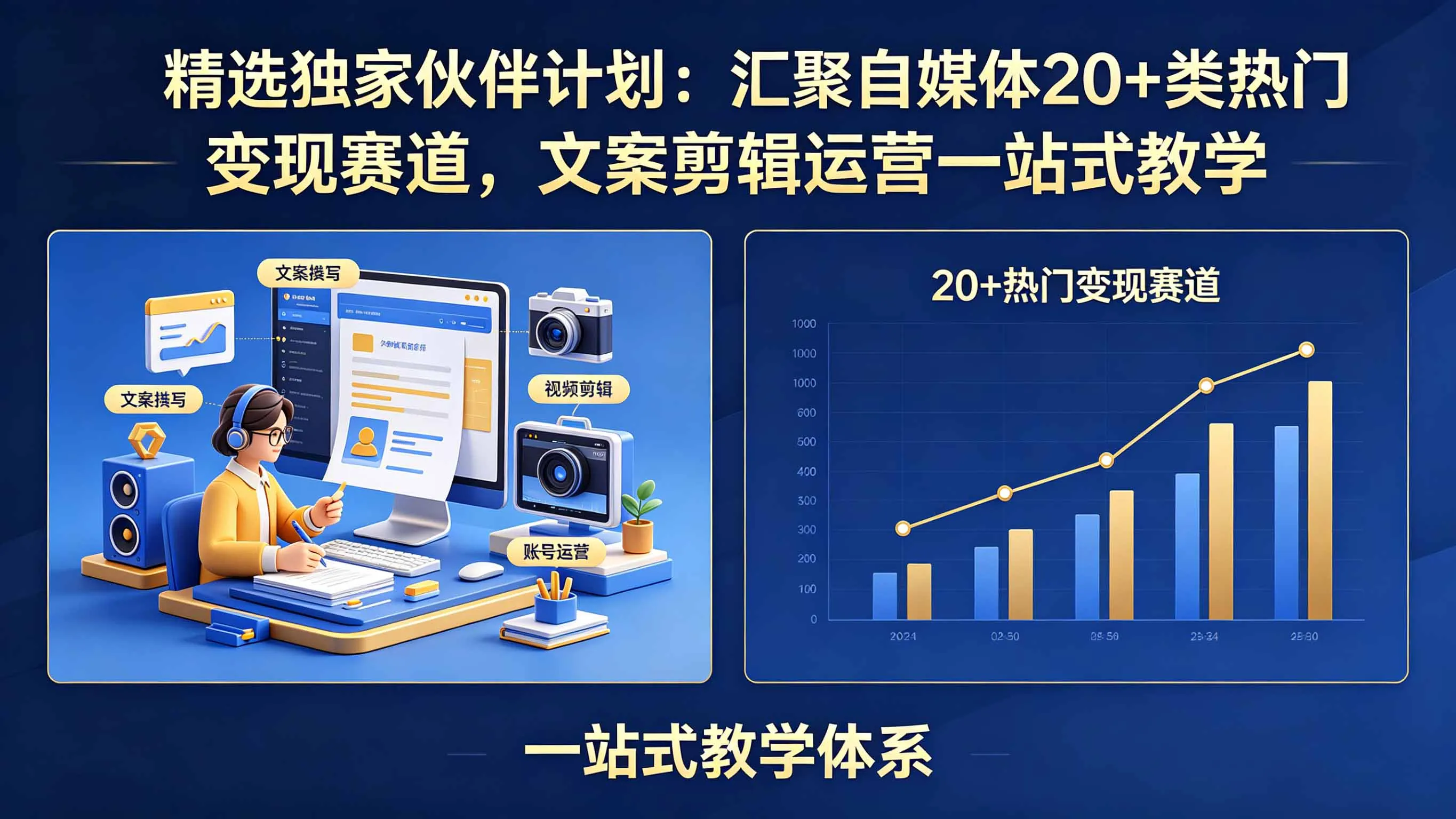精选独家伙伴计划：汇聚自媒体20+类热门变现赛道，文案剪辑运营一站式教学-续财库
