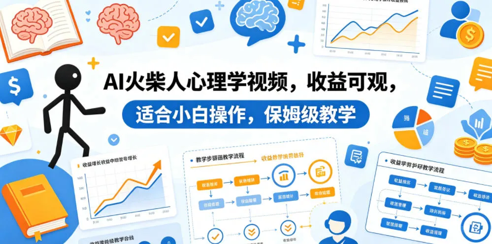 AI火柴人心理学视频，收益可观，适合小白操作，保姆级教学-续财库