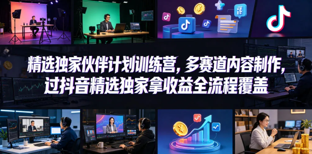 小豁食堂精选独家伙伴计划训练营,多赛道内容制作,过抖音精选独家拿收益全流程覆盖-续财库