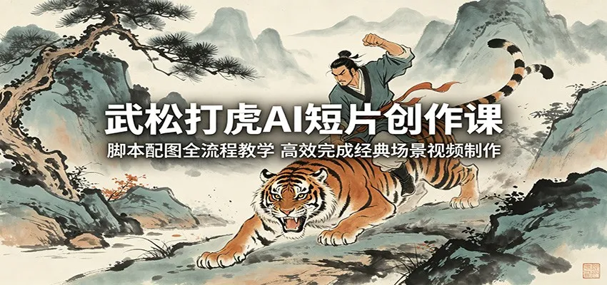 武松打虎AI短片创作课:脚本配图全流程教学,高效完成经典场景视频制作-续财库