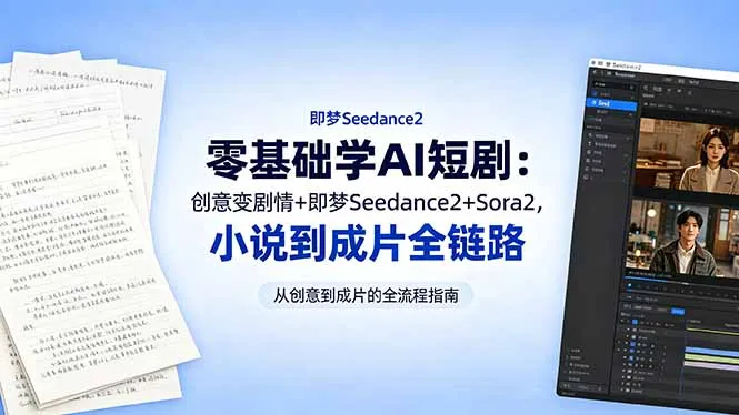 零基础学AI短剧：创意变剧情+即梦Seedance2+Sora2，小说到成片全链路-续财库