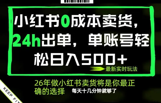 小红书0成本AI卖货，24小时出单，全流程托管，保底日入500+，每天十几分钟就够了【揭秘】-续财库