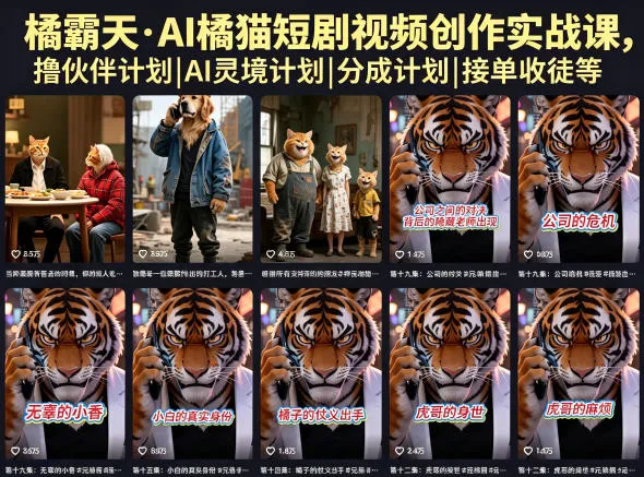 橘霸天·AI橘猫短剧视频创作实战课，撸伙伴计划|AI灵境计划|分成计划|接单收徒等-续财库