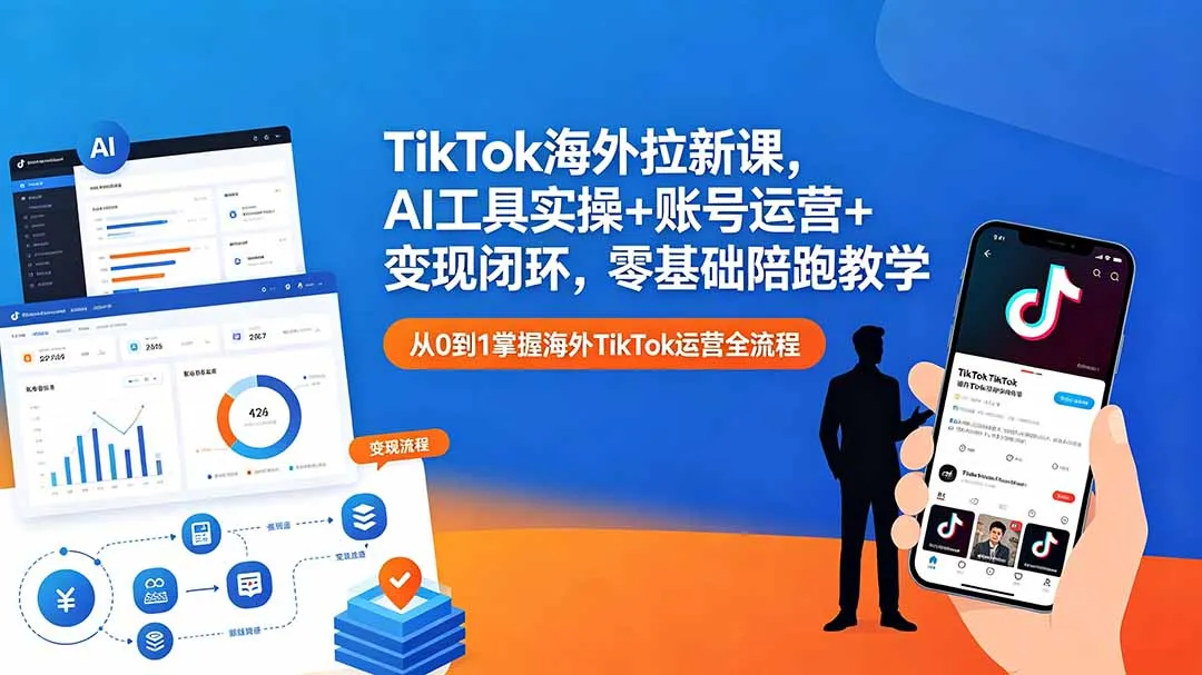 TikTok海外拉新课，AI工具实操+账号运营+变现闭环，零基础陪跑教学-续财库
