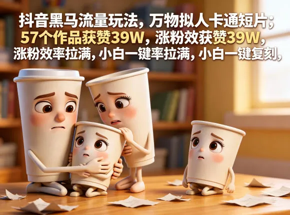 抖音黑马流量玩法，万物拟人卡通短片，57个作品获赞39W，涨粉效率拉满，小白一键复刻，保姆级拆解-续财库