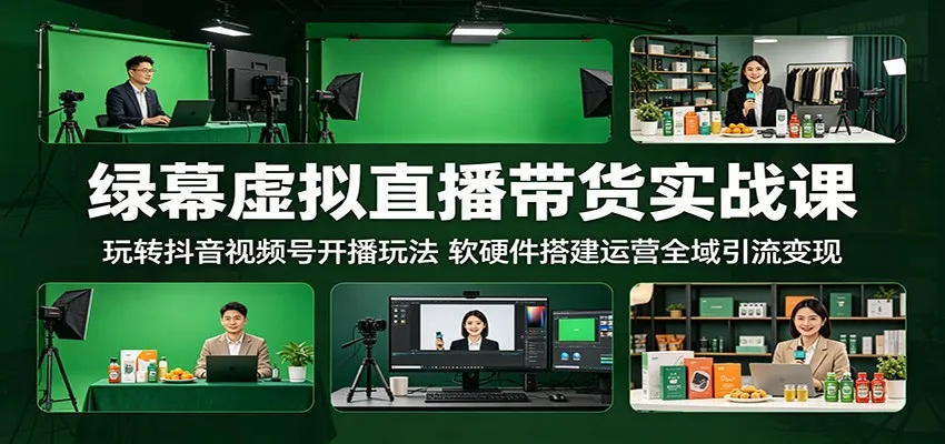 绿幕虚拟直播带货实战课：玩转抖音视频号开播玩法，软硬件搭建运营全域引流变现-续财库
