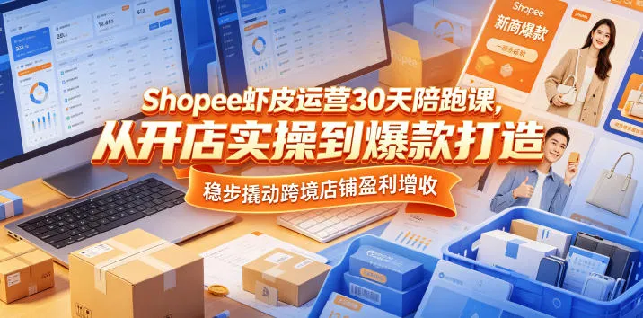 Shopee虾皮运营30天陪跑课，从开店实操到爆款打造，稳步撬动跨境店铺盈利增收-续财库
