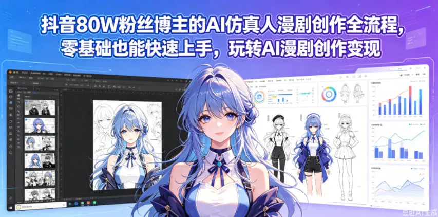 抖音80W粉丝博主的AI仿真人漫剧创作全流程，零基础也能快速上手，玩转AI漫剧创作变现-续财库
