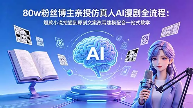 80w粉丝博主亲授仿真人AI漫剧全流程：爆款小说挖掘到原创文案改写建模配音一站式教学-续财库