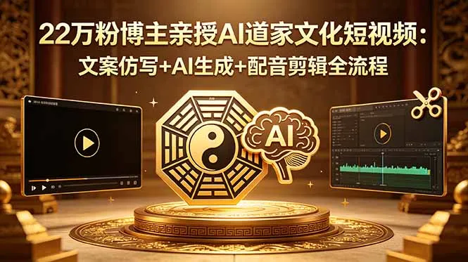 22万粉博主亲授AI道家文化短视频：文案仿写+AI生成+配音剪辑全流程-续财库